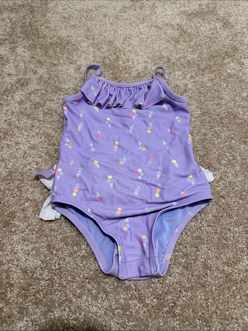 Girls' Purple Ruffle GAP One-Piece Swimsuit with Ice Cream Print 2t